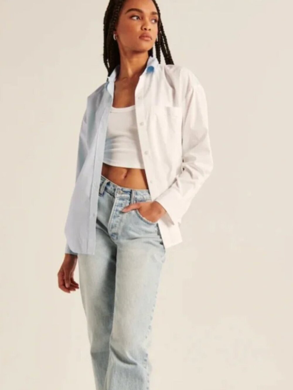 Abercrombie & Fitch Oversized Poplin Colorblock Button-Up Shirt